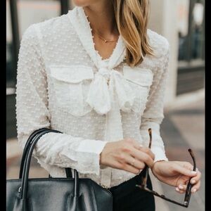 Banana Republic Cream Textured Blouse with Bow